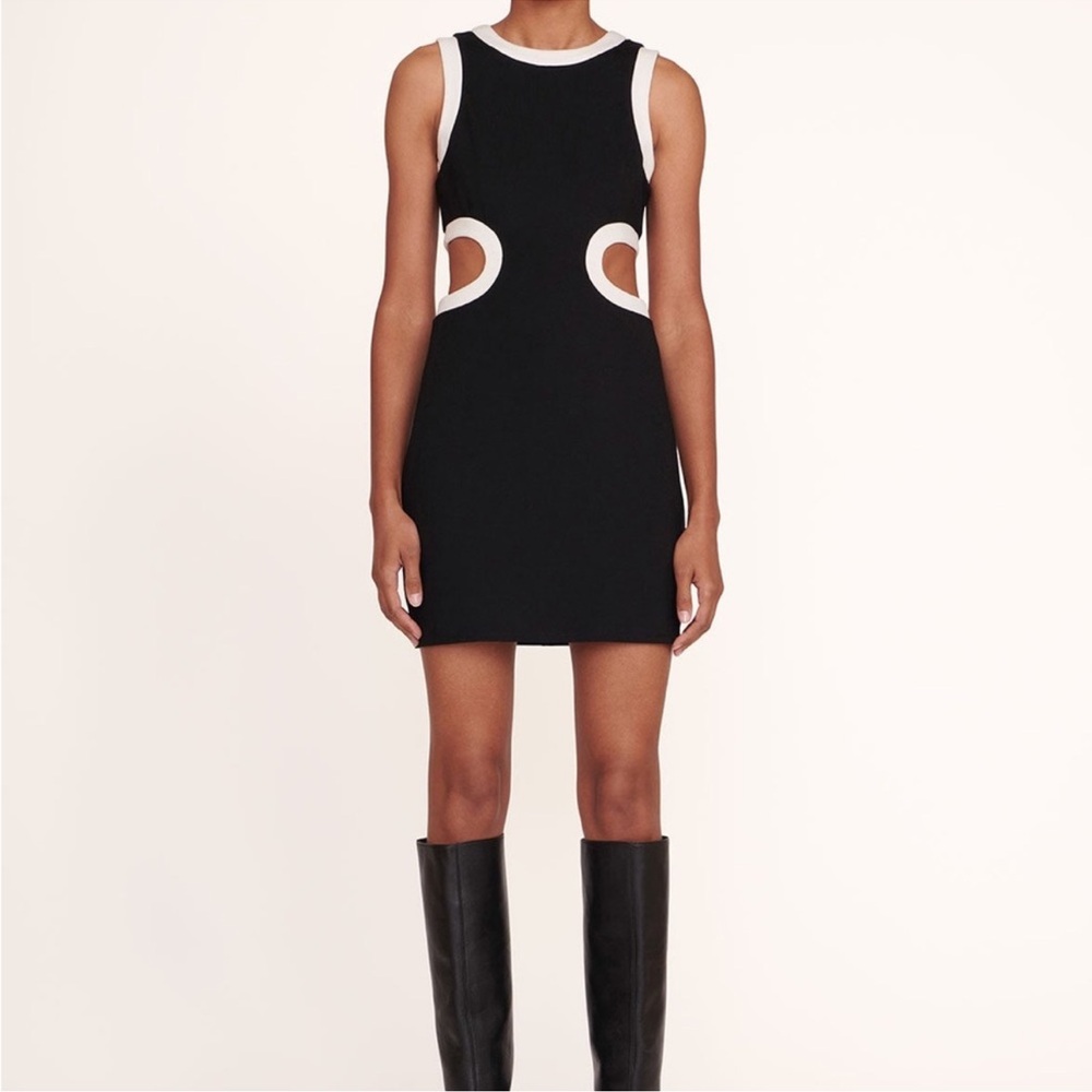 STAUD Black and White Sleeveless Dress